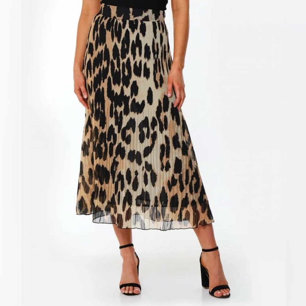 Ganni Leopard Print Pleated Skirt